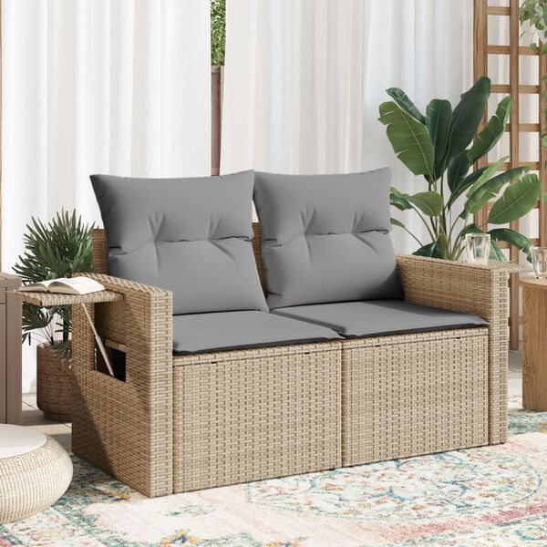 vidaXL 2-personers havesofa med hynder polyrattan beige