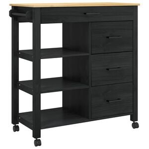 vidaXL K&oslash;kkenvogn MONZA Sort 84 x 40 x 88,5 cm Massivt fyrretr&aelig;