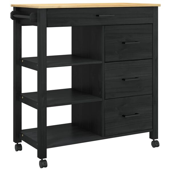 vidaXL K&oslash;kkenvogn MONZA Sort 84 x 40 x 88,5 cm Massivt fyrretr&aelig;