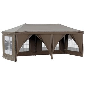 vidaXL foldbart festtelt med sidev&aelig;gge 3x6 m gr&aring;brun
