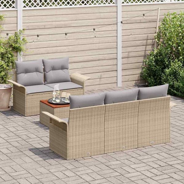 vidaXL Havesofa Sæt med pude 6 pcs Beige polyrattan