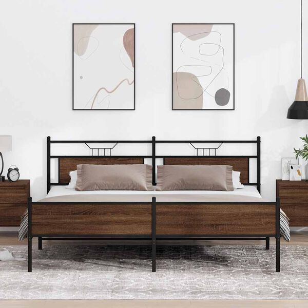 vidaXL sengeramme uden madras 200x200 cm metal brun egetr&aelig;sfarve