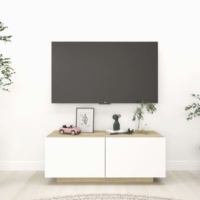 vidaXL tv-bord 100x35x40 cm konstrueret træ hvid og sonoma eg