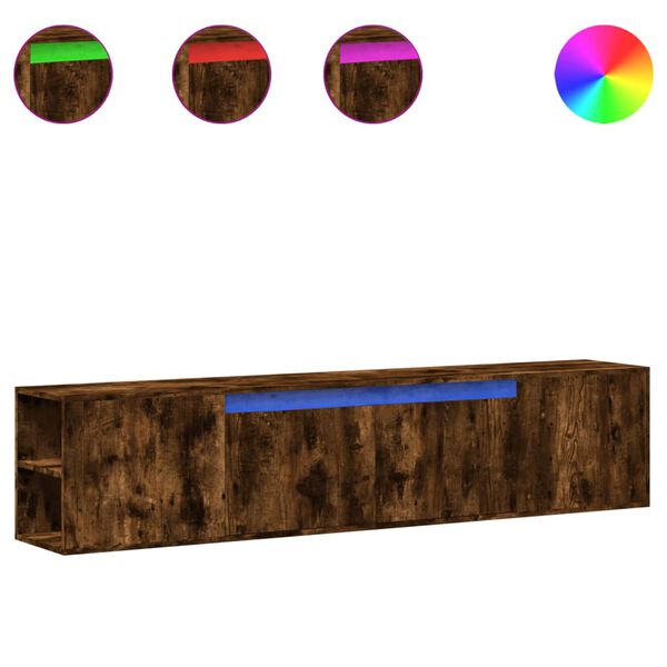 vidaXL v&aelig;gh&aelig;ngt tv-bord med LED-lys 180x31x39,5 cm r&oslash;get egetr&aelig;sfarve