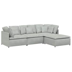 vidaXL modulsofa med fodskammel og hynder fl&oslash;jl lysegr&aring;