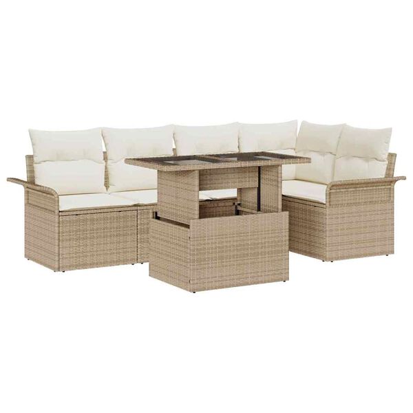 vidaXL Havesofa S&aelig;t med pude med opbevaring 6 pcs Beige Poly rattan