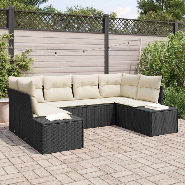 vidaXL Havesofa S&aelig;t med pude 6 pcs Sort polyrattan