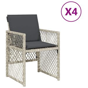 vidaXL havestole 4 stk. med hynder polyrattan lysegr&aring;