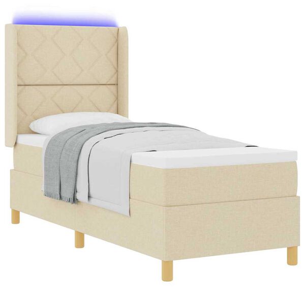vidaXL Box spring seng med madras med LED Creme 80 x 200 cm Stof