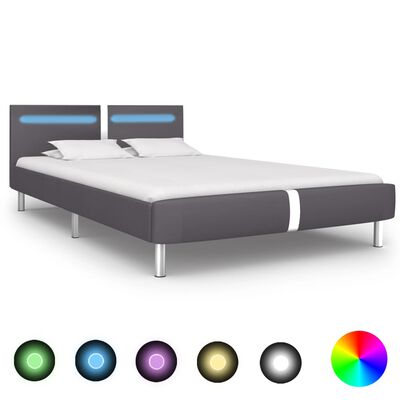 vidaXL sengestel med LED 140 x 200 cm grå kunstlæder