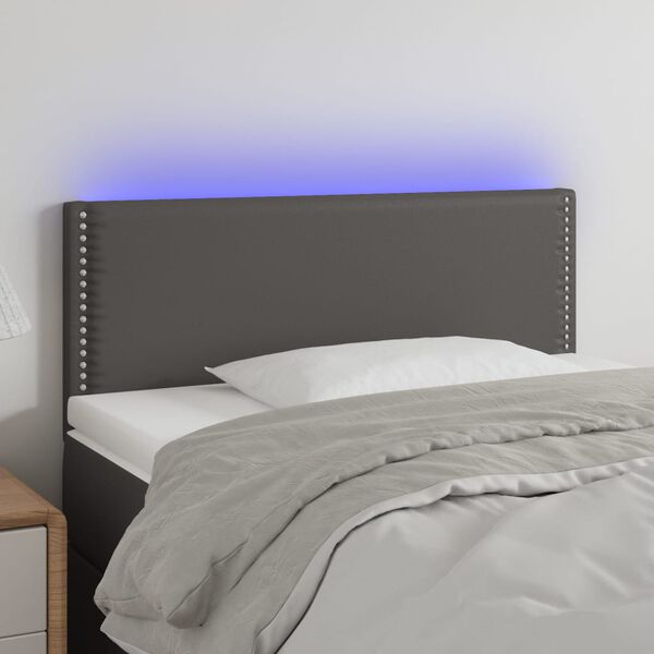 vidaXL sengegavl med LED-lys 100x5x78/88 cm kunstlæder grå