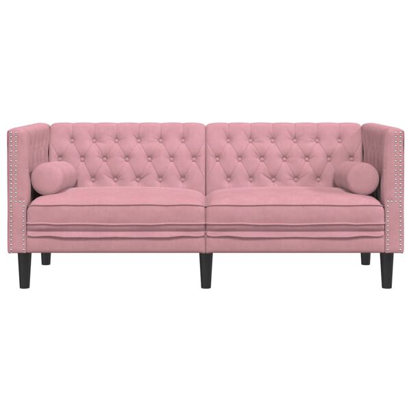 vidaXL 2-personers Chesterfield-sofa med bolsterpuder fløjl pink