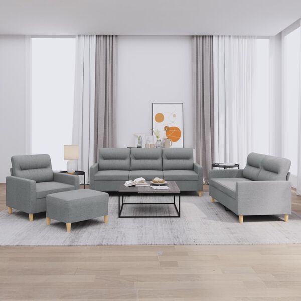 vidaXL sofas&aelig;t 4 dele med hynder stof lysegr&aring;