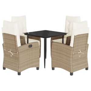 vidaXL spisebordss&aelig;t til haven 5 dele med hynder polyrattan beige