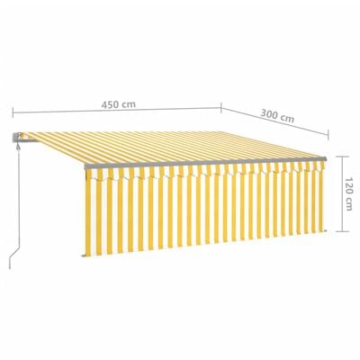 vidaXL markise m. gardin 4,5x3 m automatisk betjening gul og hvid