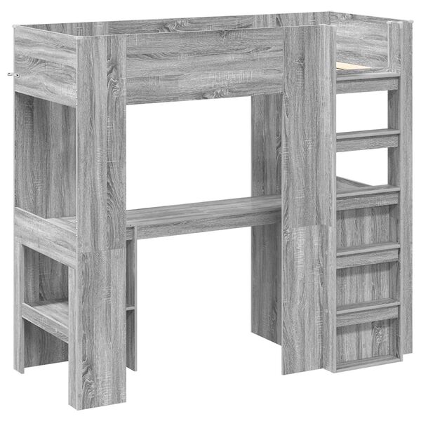 vidaXL Loft Sengestel med Skrivebord Gr&aring; Sonoma 75 x 190 cm