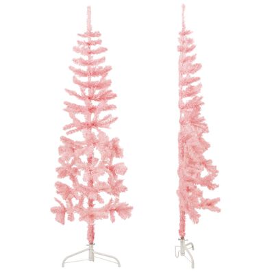 vidaXL kunstigt halvt juletræ med juletræsfod 150 cm smalt pink