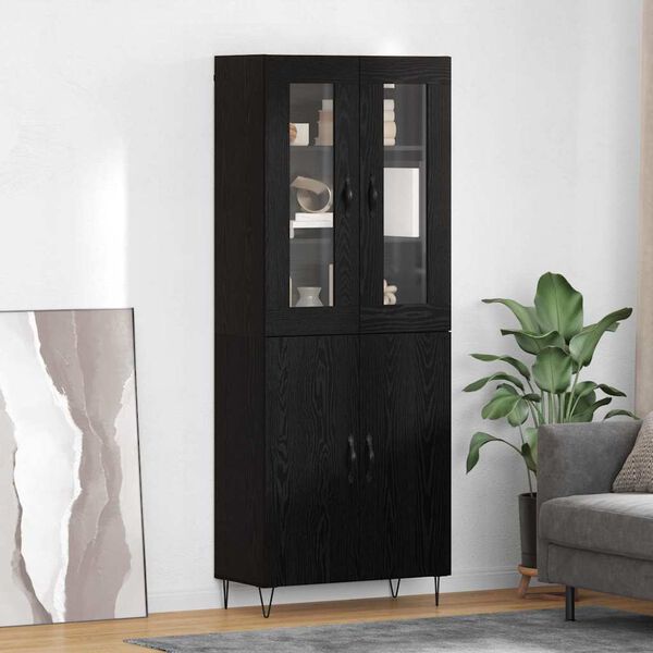 vidaXL Highboard Hvid og Sort Eg 69,5 x 34 x 180 cm Konstrueret tr&aelig;