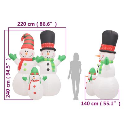 vidaXL oppustelig snemandsfamilie med LED'er 240 cm
