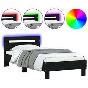 vidaXL sengeramme med sengegavl og LED-lys 75x190 cm sort