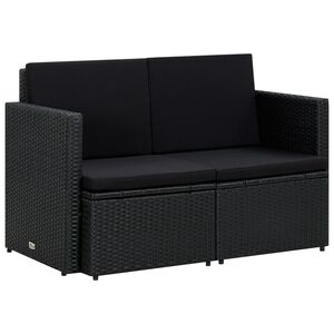 vidaXL 2-personers havesofa med hynder polyrattan sort