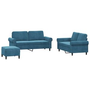vidaXL sofas&aelig;t 3 dele med hynder velour bl&aring;
