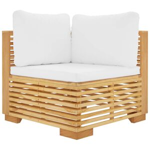 vidaXL hj&oslash;rnemodul til havesofa med cremefarvede hynder massivt teak