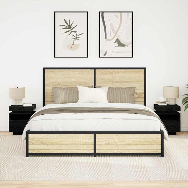 vidaXL Sengebord 2 pcs Sort eg 40 x 39 x 48.5 cm Konstrueret træ