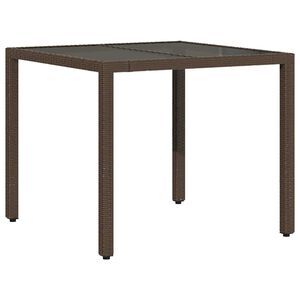 vidaXL havebord med glastop 90x90x75 cm polyrattan brun