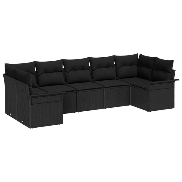 vidaXL Havesofa S&aelig;t med pude 7 pcs Sort polyrattan