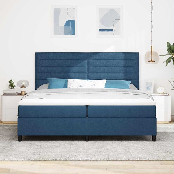 vidaXL Box spring seng med madras med hovedg&aelig;rde Bl&aring; 200 x 200 cm Stof