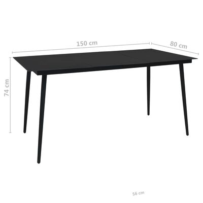vidaXL udendørs spisebordssæt 7 dele bomuldstov og stål sort