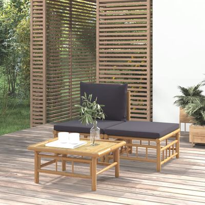 vidaXL loungesæt til haven 3 dele med mørkegrå hynder bambus