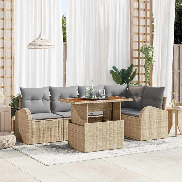 vidaXL Havesofa S&aelig;t med opbevaring 6 pcs Beige Poly rattan
