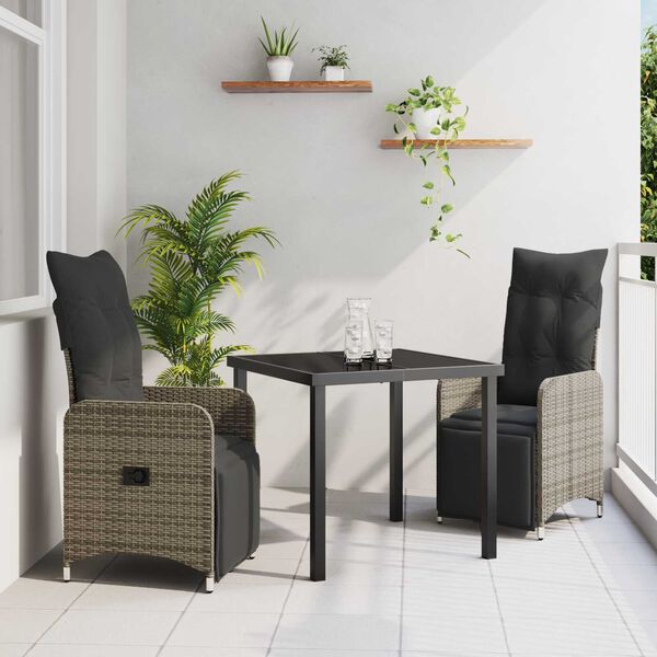 vidaXL Have Spisebordss&aelig;t med pude 3 pcs Gr&aring; Poly rattan