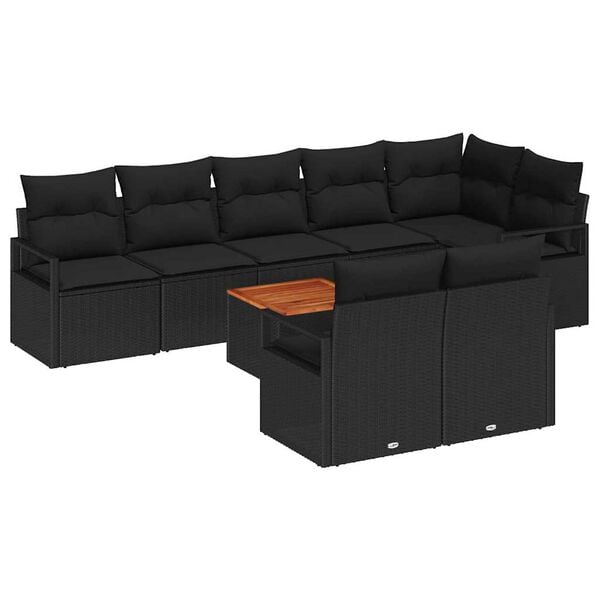 vidaXL Havesofa S&aelig;t med pude 9 pcs Sort polyrattan