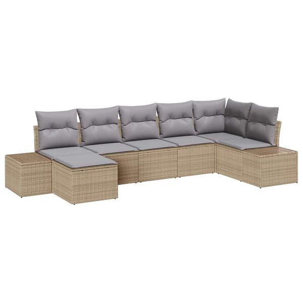 vidaXL Havesofa S&aelig;t med pude med opbevaring 7 pcs Beige polyrattan
