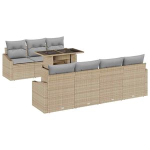 vidaXL Havesofa S&aelig;t med pude med opbevaring 8 pcs Beige polyrattan