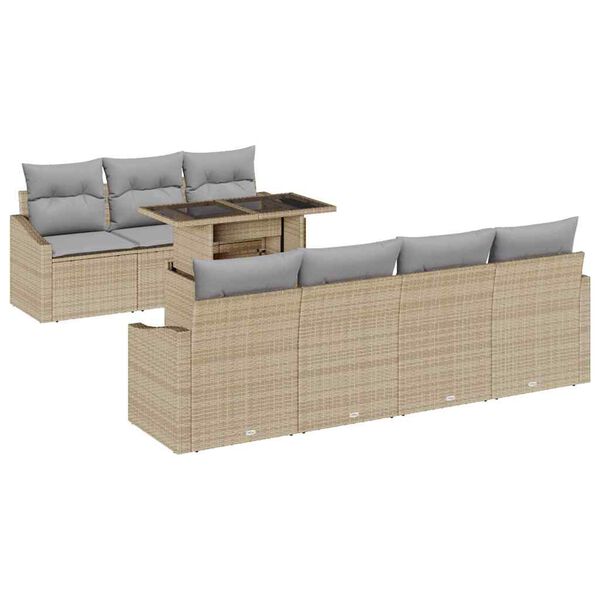 vidaXL Havesofa S&aelig;t med pude med opbevaring 8 pcs Beige polyrattan