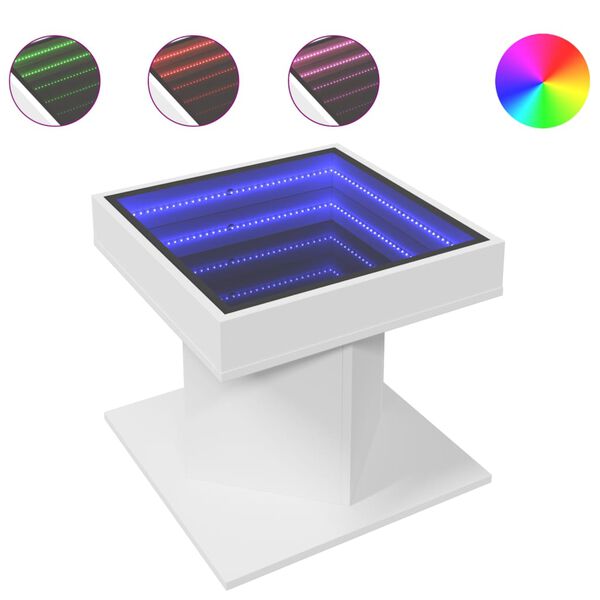 vidaXL sofabord med LED-lys 50x50x45 cm konstrueret træ hvid