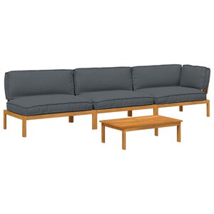 vidaXL Sofa S&aelig;t med pude Ensfarvet 4 pcs Antracit Massivt Akacietr&aelig;