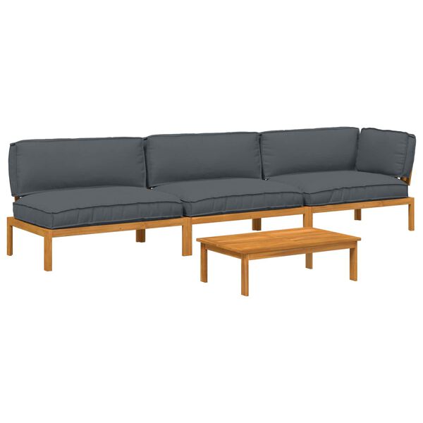vidaXL Sofa S&aelig;t med pude Ensfarvet 4 pcs Antracit Massivt Akacietr&aelig;