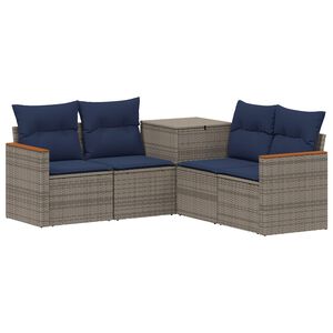 vidaXL Sofa S&aelig;t 5 stk. Gr&aring; og Marinebl&aring; Poly Rattan og St&aring;l