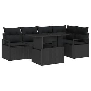 vidaXL Havesofa S&aelig;t med pude 6 pcs Sort polyrattan