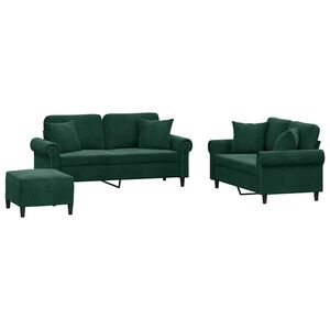 vidaXL sofas&aelig;t 3 dele med puder velour m&oslash;rkegr&oslash;n