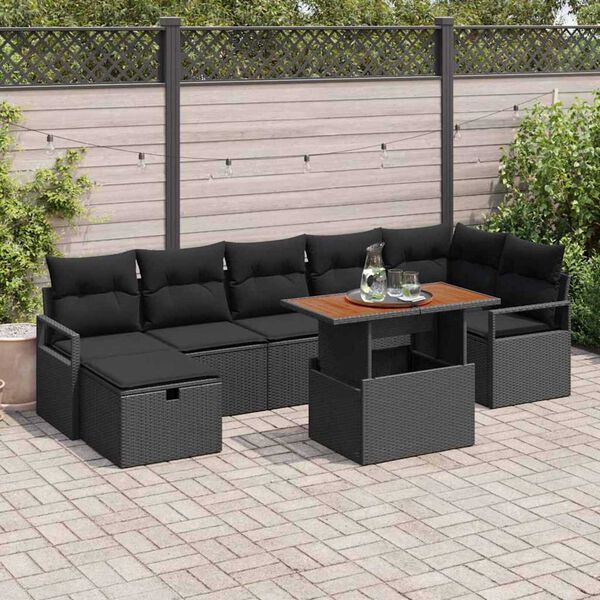 vidaXL Havesofa S&aelig;t 8 pcs Sort polyrattan