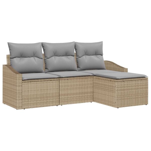 vidaXL Sofa S&aelig;t med pude 4 pcs Beige og lys gr&aring; polyrattan