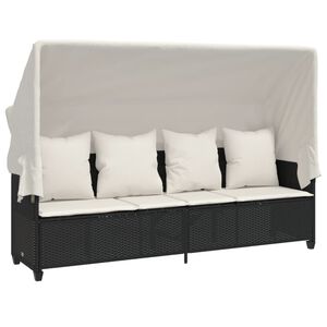 vidaXL loungesofa med baldakin og hynder polyrattan sort