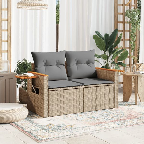 vidaXL 2-personers havesofa med hynder polyrattan beige