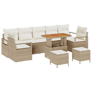 vidaXL Havesofa S&aelig;t med pude 10 pcs Beige polyrattan